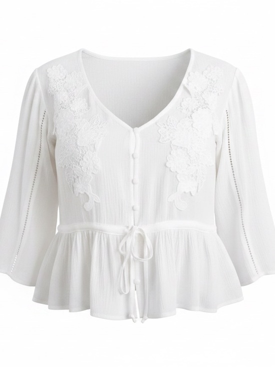 Sew In Love Tops - NWT! SEW IN LOVE PLUS SIZE 3/4 SLEEVES BUTTON DOWN PEPLUM TOP WITH LACE TRIM.3X